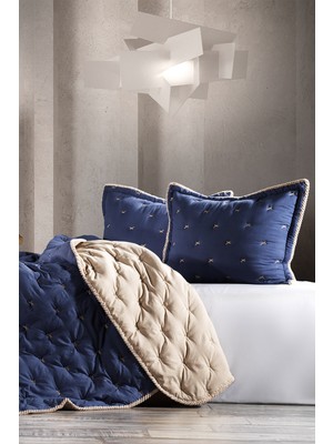 Zebra Casa Tender Indigo/bej Tek Kişilik Comforter Çift Taraflı Kullanılabilir Yatak Örtüsü Seti