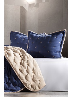 Zebra Casa Tender Indigo/bej Tek Kişilik Comforter Çift Taraflı Kullanılabilir Yatak Örtüsü Seti