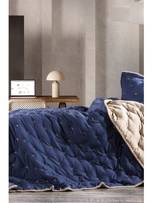 Zebra Casa Tender Indigo/bej Tek Kişilik Comforter Çift Taraflı Kullanılabilir Yatak Örtüsü Seti