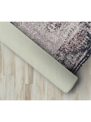 Carpettex Modern Abstrak Klasik Eskitme Desenli Siyah Gri Halı Kaymaz Taban Makinada Yıkanabilir