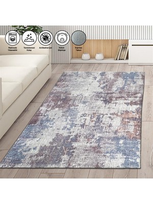 Carpettex Modern Çizgi Tarama Desenli Karışık Renkli Halı Kaymaz Taban Makinada Yıkanabilir