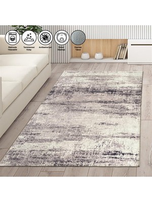 Carpettex Modern Abstrak Çizgi Desenli Gri Halı Kaymaz Taban Makinada Yıkanabilir