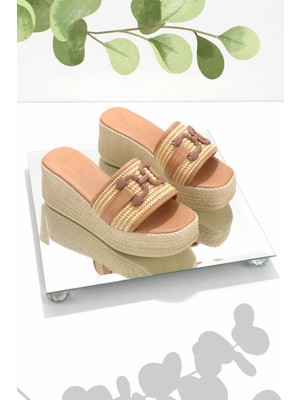 Bambi Bej Taba Hasır  Kadın Terlik K04862001828