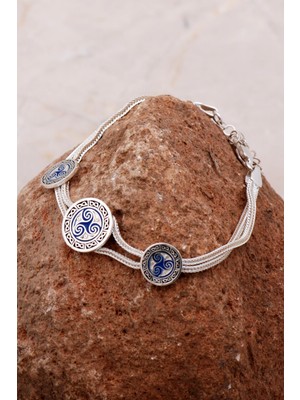 Sümer Telkari Desenli Mineli Elişi Hasır Gümüş Bileklik 4289