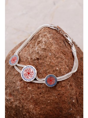 Sümer Telkari Desenli Mineli Elişi Hasır Gümüş Bileklik 4290