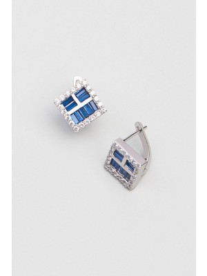 So CHIC Mavi Taşlı 18 Ayar Beyaz Altın Kaplama Gümüş Küpe