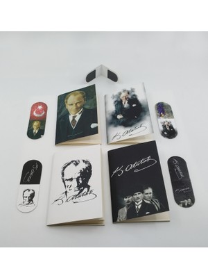 Giftsturkiye Cep Defteri 4 Adet Kitap Ayracı Içi Mıknatıslı Ufak Ebat 4 Adet Atatürk Imza