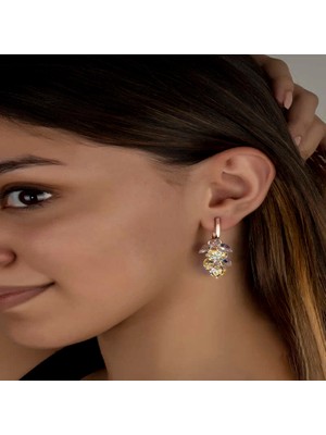 925 Gümüş Swarovski Crystal Taşlı Gümüş Kalp Salkım Sallantılı Çivili Kadın Küpe