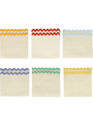Meri Meri - 6 Colorful  Ric Rac Napkins - Renkli Dalgalı Kumaş Peçeteler - 6'lı