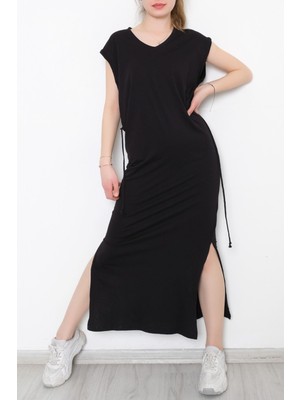 Ns V Yaka Yırtmaçlı Elbise Siyah - 2213.105.
