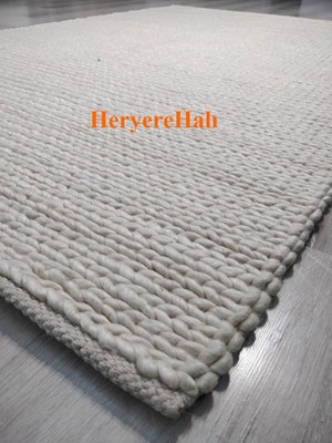 Jade Basketweave Cream Naturel Kazak Örgü Desenli El Dokuma Örgü Halı