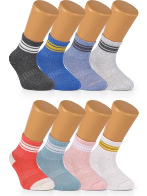 Ozzy Socks 8 Çift Dikişsiz Pamuklu Bebek Çocuk Çizgili Soket Çorap
