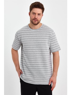 Cool Tarz Gri Erkek Slim Fit Bisiklet Yaka Kısa Kol Jakarlı T-SHIRT-CZGLTSTR03S