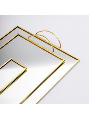El Crea Designs 3 Parça Pirinç Gold Nişan Takımı Sunum Seti Ayna Tepsi Yüzük Kutusu Damat Kahvesi