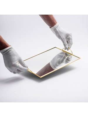 El Crea Designs 3 Parça Pirinç Gold Nişan Takımı Sunum Seti Ayna Tepsi Yüzük Kutusu Damat Kahvesi