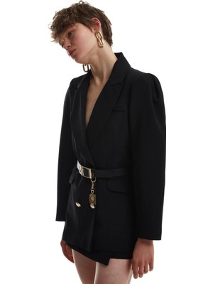 Quzu Kemer Detaylı Blazer Ceket Siyah 23Y51211