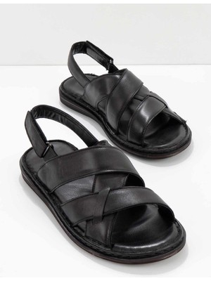 Bambi Siyah Leather Erkek Sandalet E05804024103