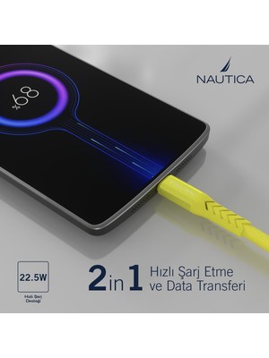 Nautica C20 Type-C To Usb-A 22.5W Hızlı Şarj ve Data Kablosu 2.1m Sarı