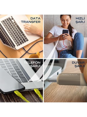 Nautica C20 Type-C To Usb-A 22.5W Hızlı Şarj ve Data Kablosu 2.1m Sarı