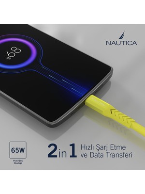 Nautica C30 Type-C To Type-C  65W Hızlı Şarj ve Data Kablosu 1.2m Sarı