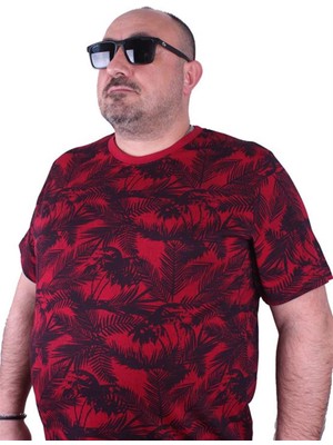 Starbattal Büyük Beden Tişört Sıfır Yaka Beach Palm 23150 Bordo