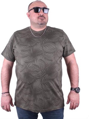 Starbattal Büyük Beden Sıfır Yaka Tişört Palm Leaf 23148 Hakı