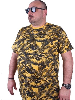 Starbattal Büyük Beden Tişört Sıfır Yaka Beach Palm 23150 Sarı