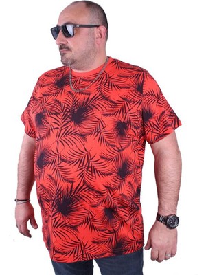 Starbattal Büyük Beden Sıfır Yaka Tişört Palm Leaf 23148 Nar Çiçeği