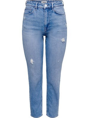 Only Onlemily Pamuklu Yüksek Bel Straight Fit Düz Paça Jeans Kadın Kot Pantolon 15249500