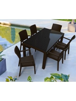 Novussi Rattan Camlı Takım 6 Sandalye 90*150