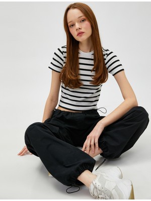 Koton Crop Tişört Bisiklet Yaka Kısa Kollu Viskon Karışımlı