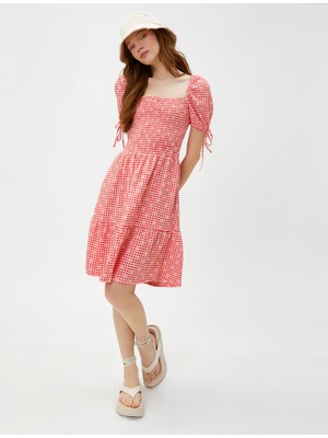 Koton Mini Elbise Balon Kollu Kare Yaka Gipeli