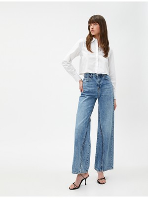 Koton Crop Poplin Gömlek Uzun Kollu Cep Detaylı
