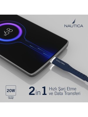 Nautica C55 Pd Usb-C To Lightning 20W LED Işıklı Şarj ve Data Kablosu 1.2m Navy