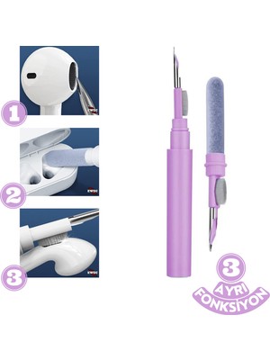 Ewec Bluetooth ve Kablosuz Kulaklık Temizleme Kalemi Aparatı, 3'ü 1 Arada Airpods Temizleme Kalemi Kiti