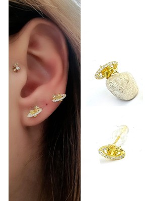 Ose Shop Sitrin Taşlı 925 Ayar Gümüş Satürn Minimal Küpe