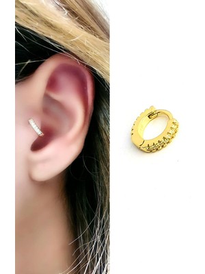 Ose Shop Zirkon Taş Detaylı 925 Ayar Gümüş Üzerine Altın Kaplama Halka Piercing