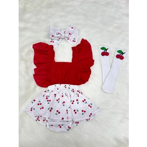 Şapka Kids Kız Bebek Kiraz Slopet Bandana ve Çorap Set10
