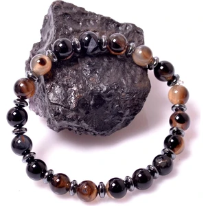 Taş Sandığı Siyah Akik - Hematit Taşı Bileklik ( 8 mm )