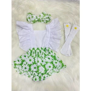 Şapka Kids Kız Bebek Slopet Yeşil Çiçek Bandana ve Çorap Set10