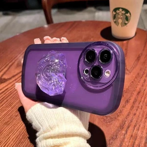 M.TK Moveteck iPhone 12 Pro Max Kılıf Kamera Korumalı Aşk Kalpli Pop Soketli Kristal Taşlı Tutacak Parlak Mor