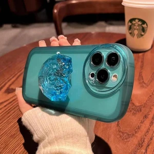 M.TK Moveteck iPhone 13 Pro Kılıf Kamera Korumalı Aşk Kalpli Pop Soketli Kristal Taşlı Tutacak Parlak Mavi