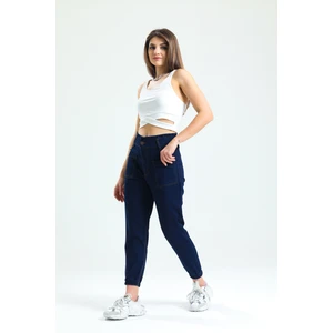 Lacivert Cep Detaylı Jogger Mom Jean (Ince Kumaş)