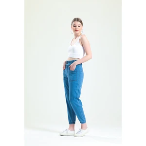 Mavi Cep Detaylı Jogger Mom Jean (Ince Kumaş)