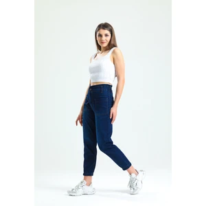 Mavi Cep Detaylı Jogger Mom Jean (Ince Kumaş)