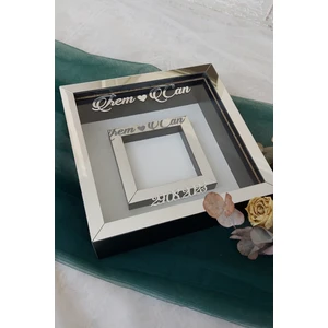 Verda Çerçeve Ledli 25X25 cm Fotoğraf Bölümlü Siyah-Gümüş Renk Verda Anı Çerçevesi-6 cm Derinlikli Anı Çerçevesi