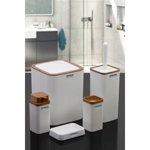 Okyanus Home Stella Beyaz Ahşap Desenli Çizgili 5'li Banyo Seti