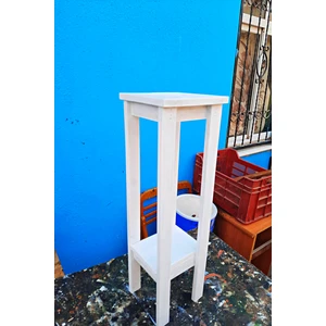 70CM 2 Katlı Ahşap Beyaz Yan Sehpa, Bitki Standı, Yerden Tasarruflu Organizatör