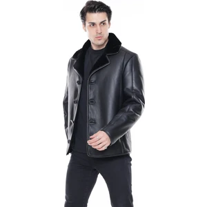 Deri Mont Siyah Kürk Mont Deri Ceket Içi Kürklü Düğme Kapamalı Kruvaze - 500322