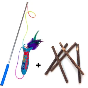 Matatabi Cats Set Doğal Matatabi Stick 5'li ve Sesli Peluş Oyuncaklı Kedi Oltası 50 cm